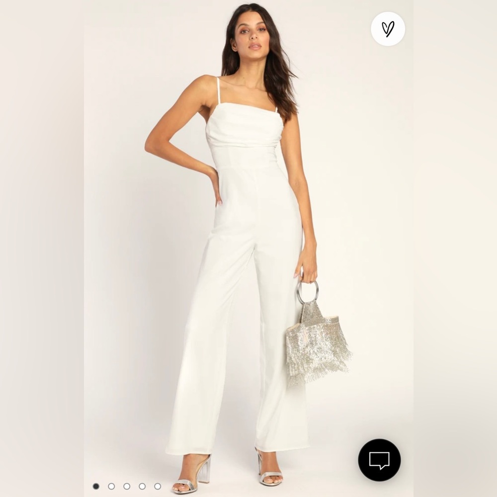 Lulus take it all white sleeveless cowl jumpsuit